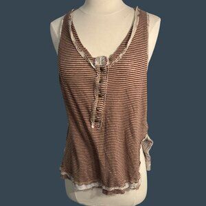 We The Free XS Striped Brown & White Sleeveless Henley Tank Top Lightweight Cott